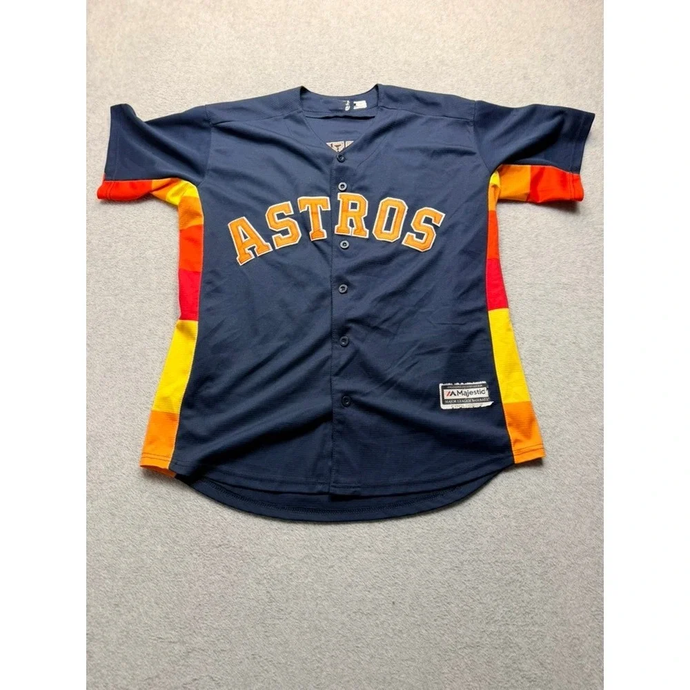 Majestic Houston Astros Jersey Mens Small Navy Blue Rainbow Side Stripe MLB Cool